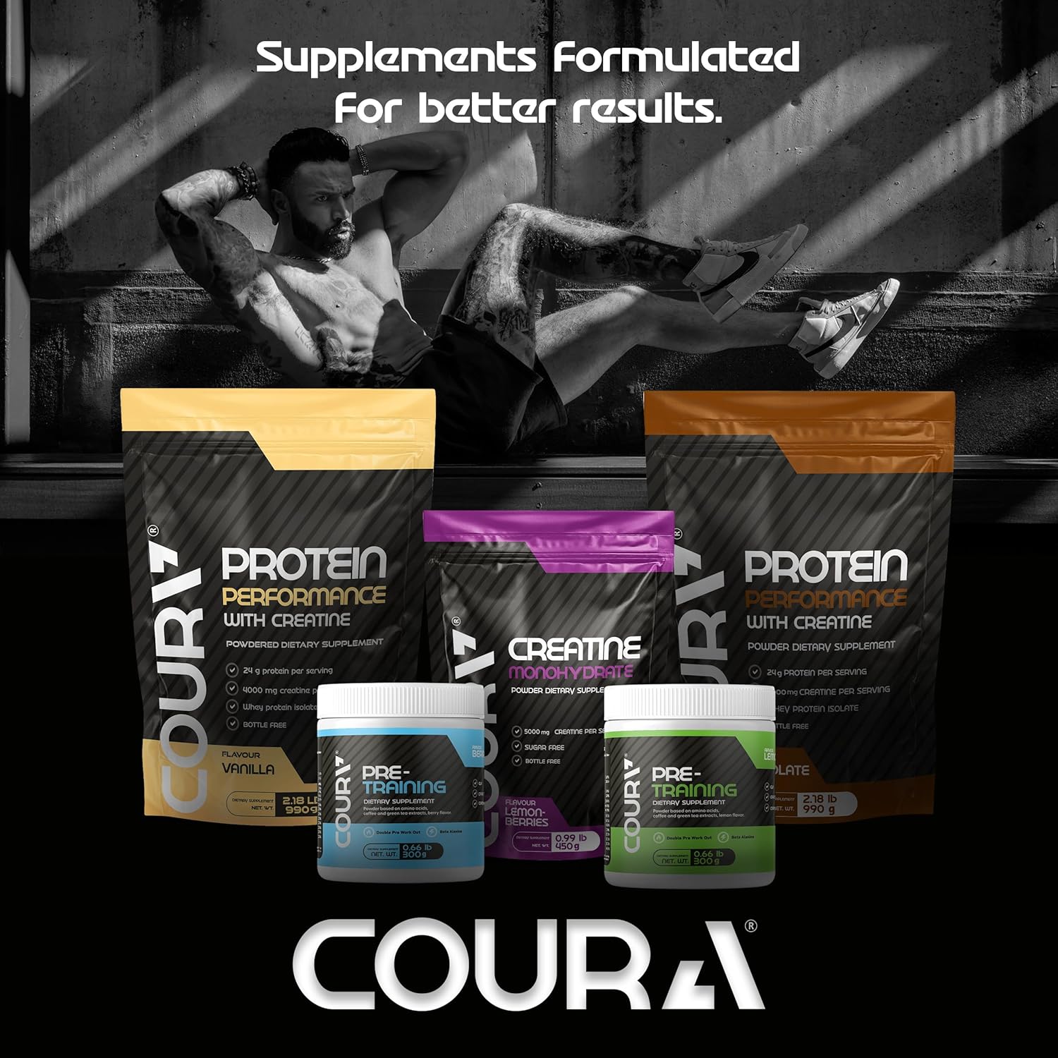 450g COURA Creatine Monohydrate Lemon-Berries Flavor - Gluten Free Sports Supplement for Strength and Endurance, Perfect for Intense Workouts