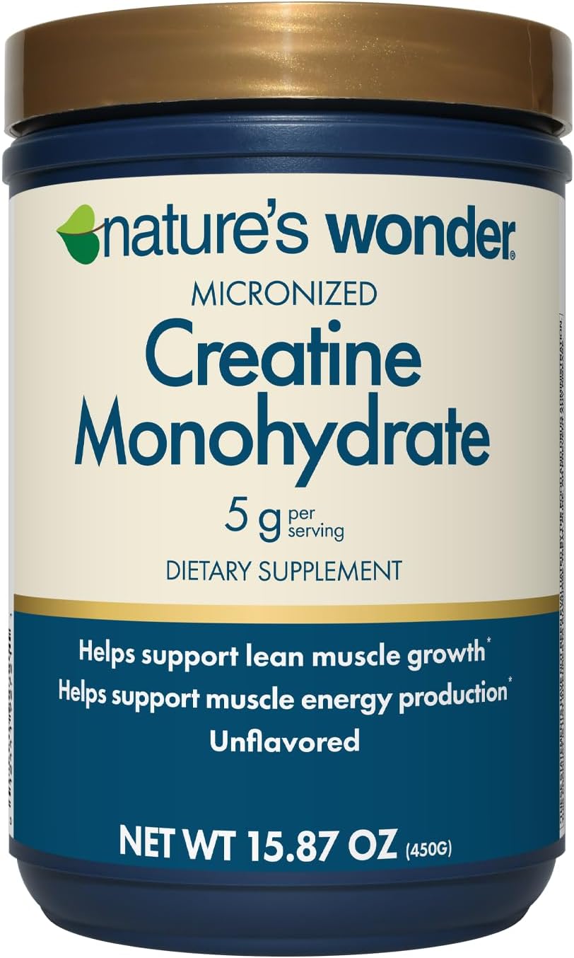 450G Nature's Wonder Micronized Creatine Monohydrate Powder - 5g per Serving, Muscle Energy & Health, Lactose-Free - 90 Servings
