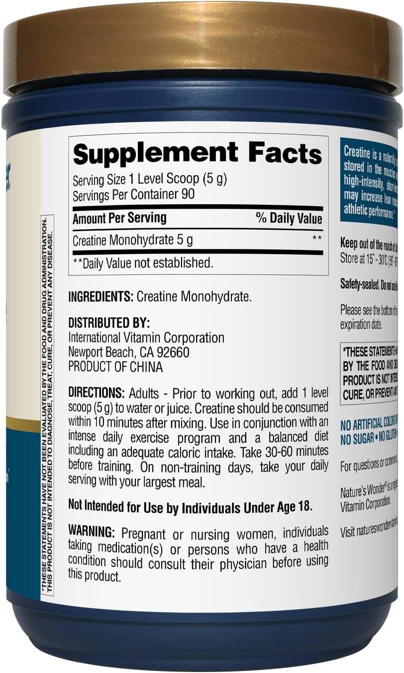 450G Nature's Wonder Micronized Creatine Monohydrate Powder - 5g per Serving, Muscle Energy & Health, Lactose-Free - 90 Servings