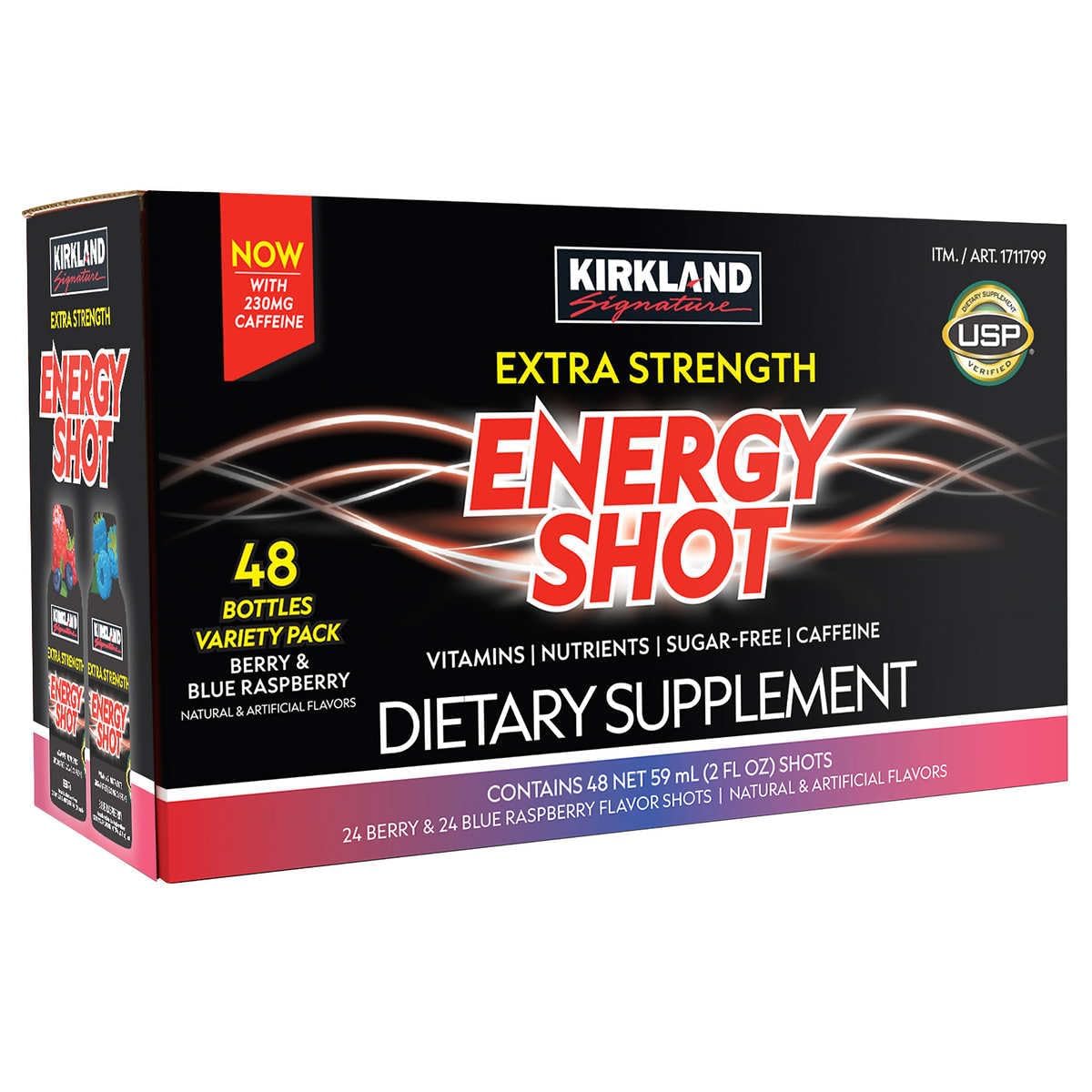 48 Count Kirkland Signature Extra Strength Energy Shot Variety Pack, 2 Ounce Bottle