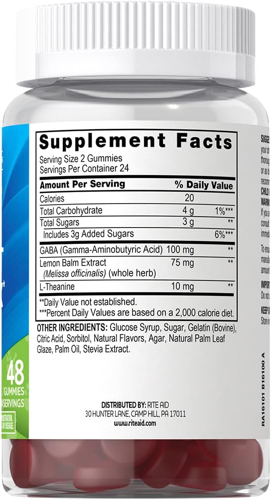 48 Count Rite Aid Stress Support Gummies with GABA, L-Theanine, and Lemon Balm Extract