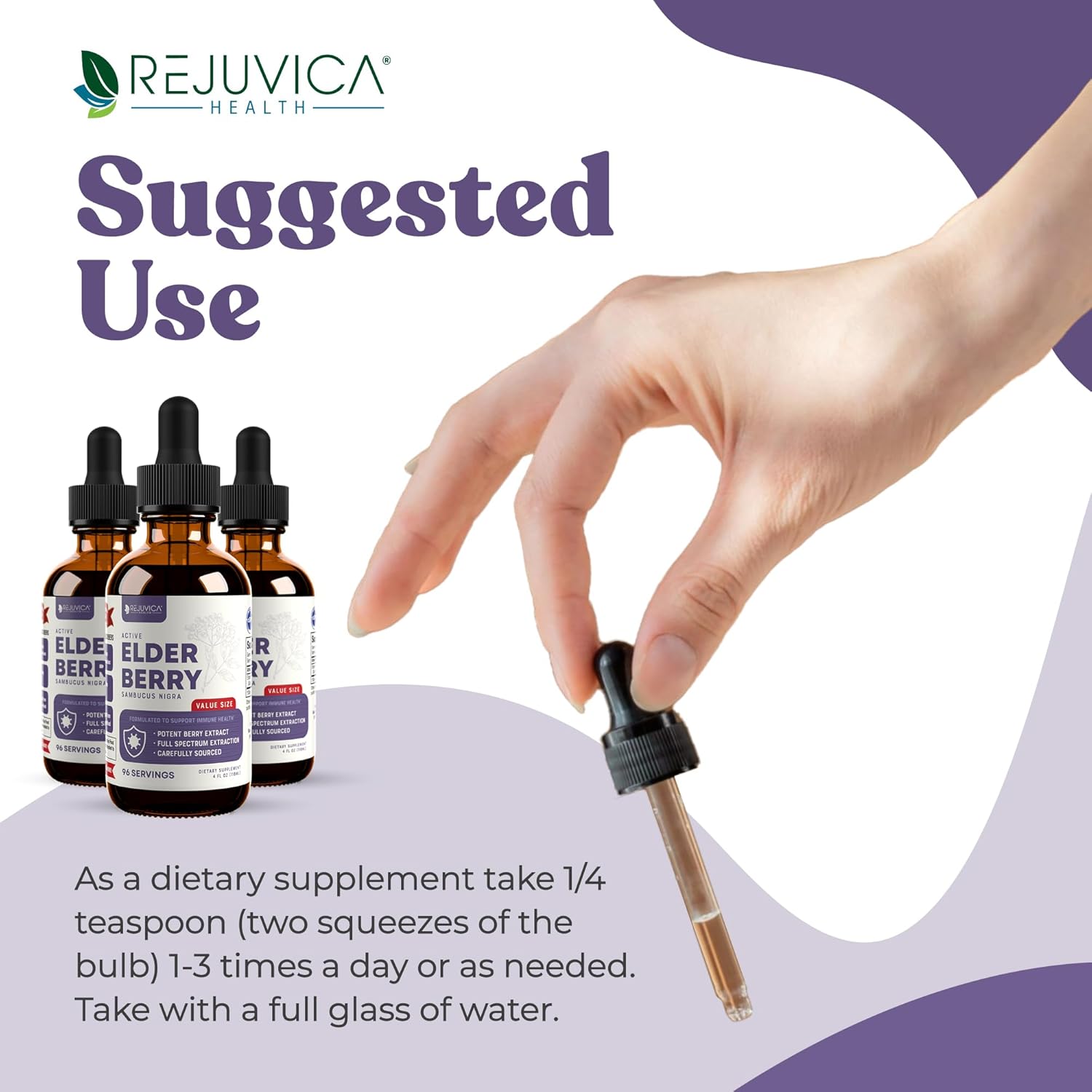 4oz Rejuvica Health Active Elderberry Liquid Extract - Advanced Formula for Better Absorption - Vegan, Sugar-Free, Non-GMO - Value Size