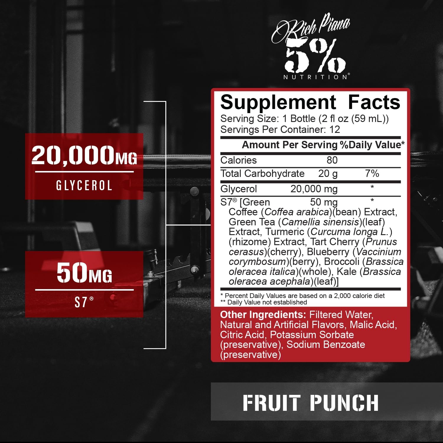 5% Nutrition Rich Piana Pump Shot Liquid Glycerol 12 Pack Caddy Tropical Punch - Boost Workout Performance