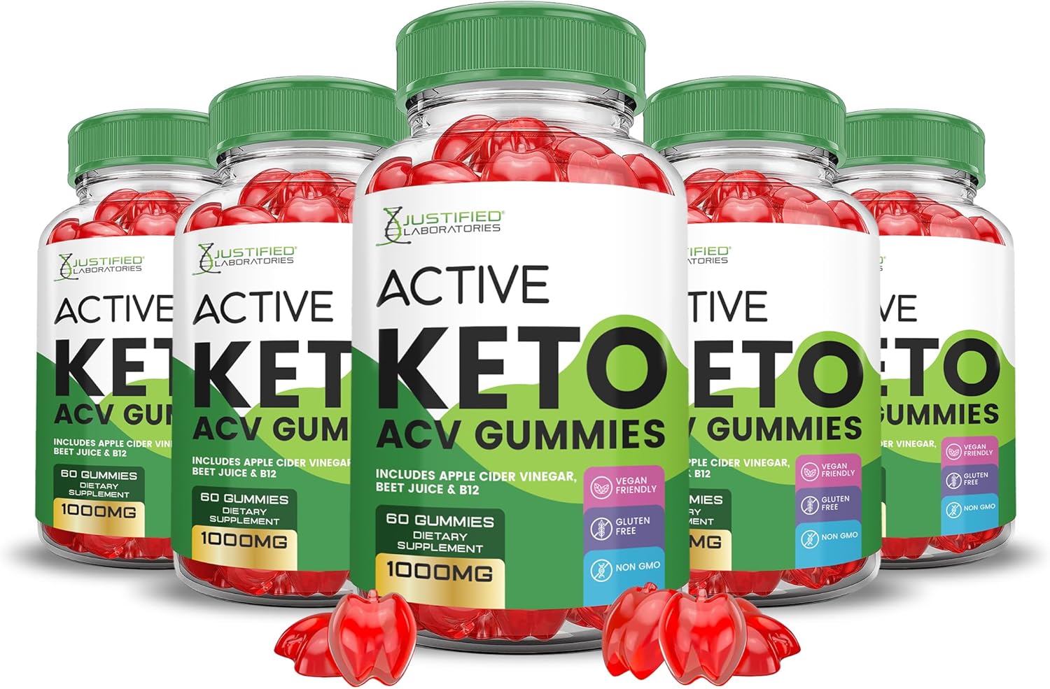 5 Pack Active Keto ACV Gummies 1000MG with Pomegranate & B12 - Vegan & Non GMO 300 Gummies