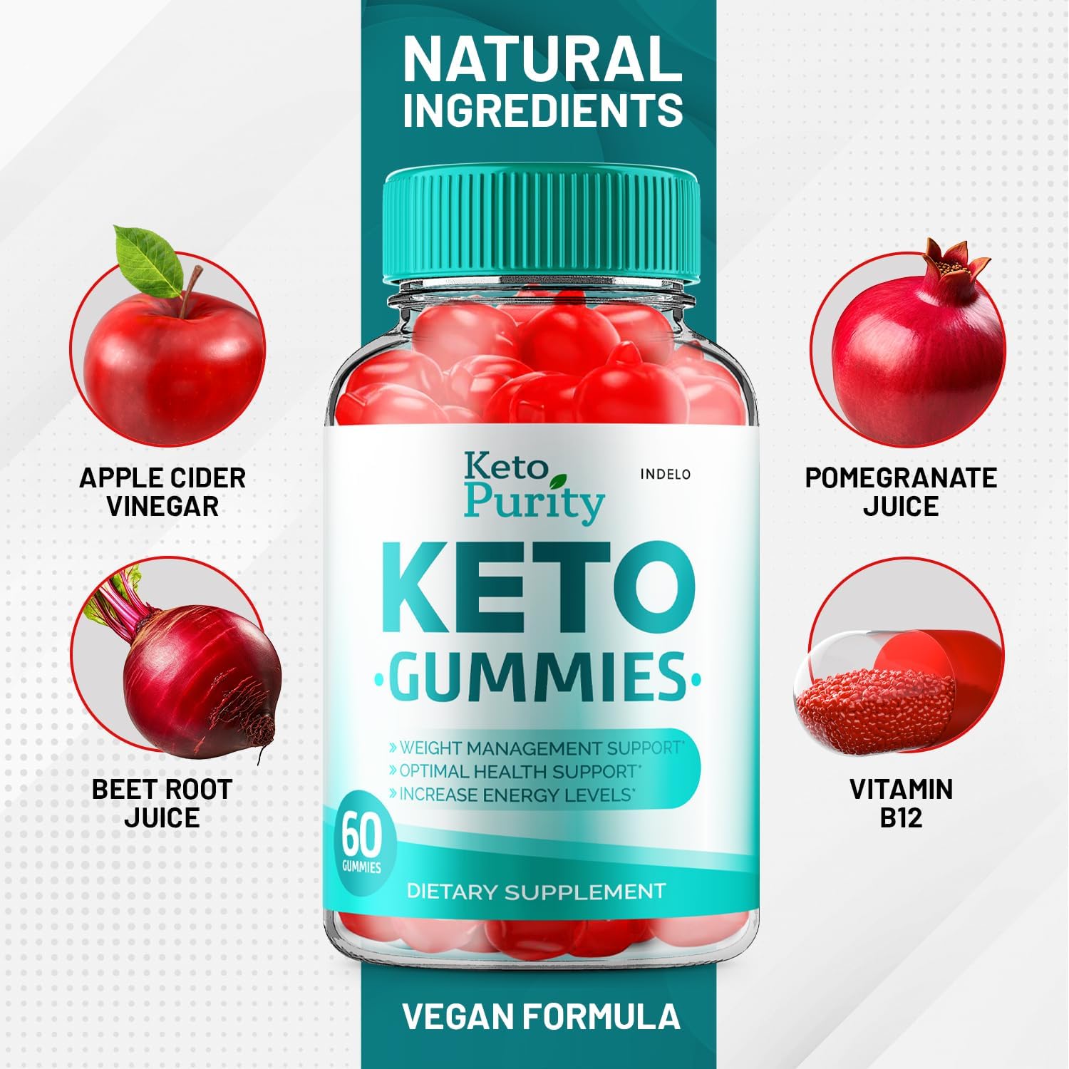 5 Pack Keto Purity ACV Gummies for Weight Management - Apple Cider Vinegar Supplement with Vitamin B12 - KetoPurity Gummies with Advanced Loss Formula