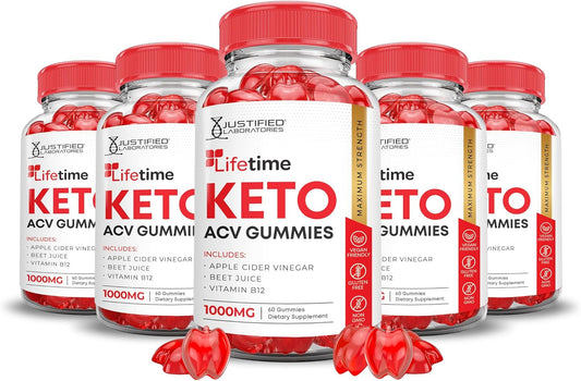 5 Pack Lifetime Keto ACV Gummies with Pomegranate Beet Juice - 1000MG Advanced Formula, B12, Vegan, Non GMO