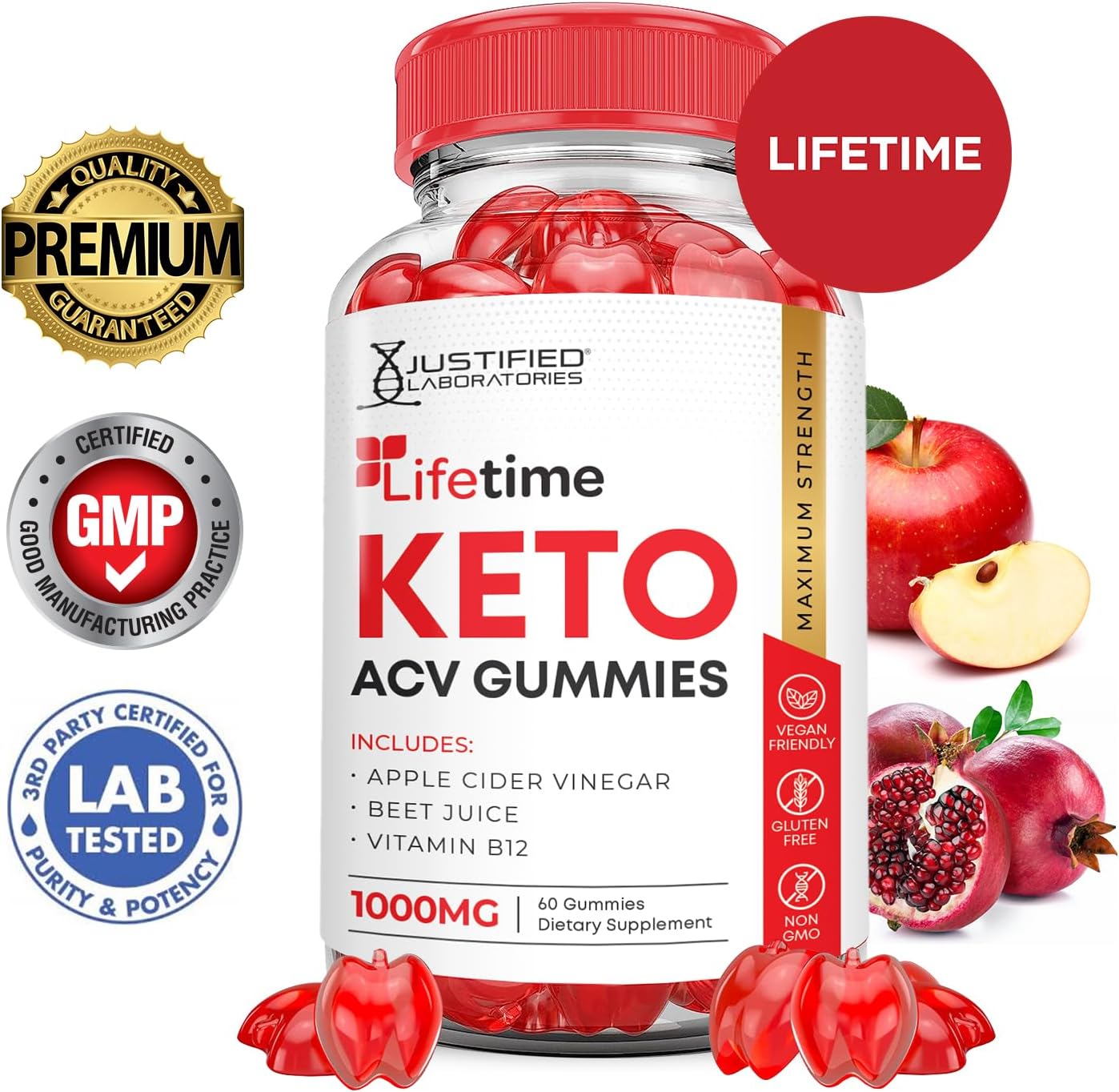 5 Pack Lifetime Keto ACV Gummies with Pomegranate Beet Juice - 1000MG Advanced Formula, B12, Vegan, Non GMO
