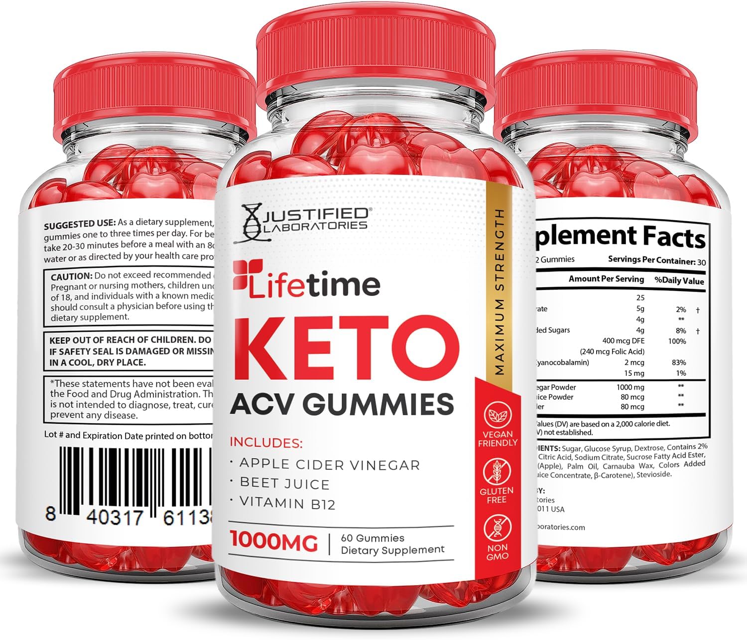 5 Pack Lifetime Keto ACV Gummies with Pomegranate Beet Juice - 1000MG Advanced Formula, B12, Vegan, Non GMO