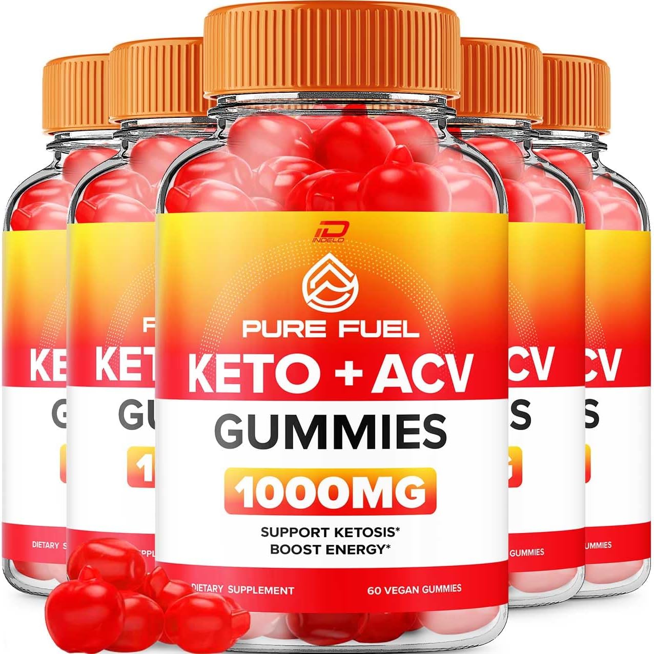5 Pack of Indelo Pure Fuel ACV Gummies - Apple Cider Vinegar 1000MG with Vitamin B12 - 300 Gummies, Reviews included