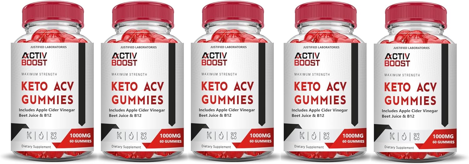 5 Pack of Justified Laboratories Activboost Keto ACV Gummies - Advanced Formula with 1000MG Active Boost, Apple Cider Vinegar, Pomegranate, Beet Juice Powder, B12 - Vegan, Non GMO - 300 Gummies