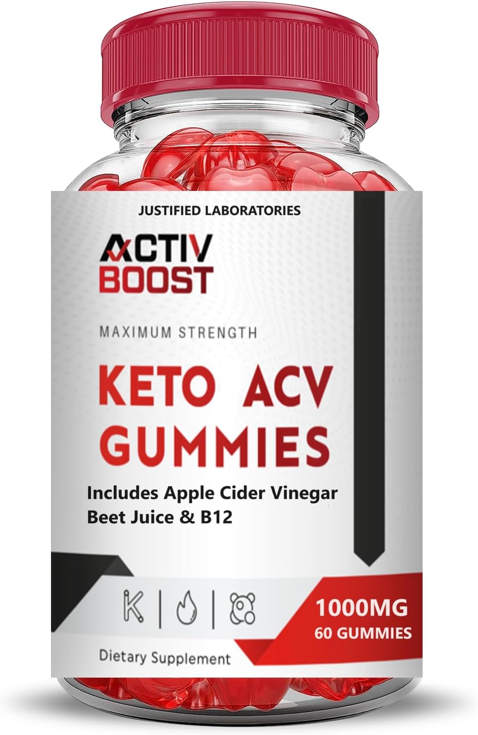 5 Pack of Justified Laboratories Activboost Keto ACV Gummies - Advanced Formula with 1000MG Active Boost, Apple Cider Vinegar, Pomegranate, Beet Juice Powder, B12 - Vegan, Non GMO - 300 Gummies