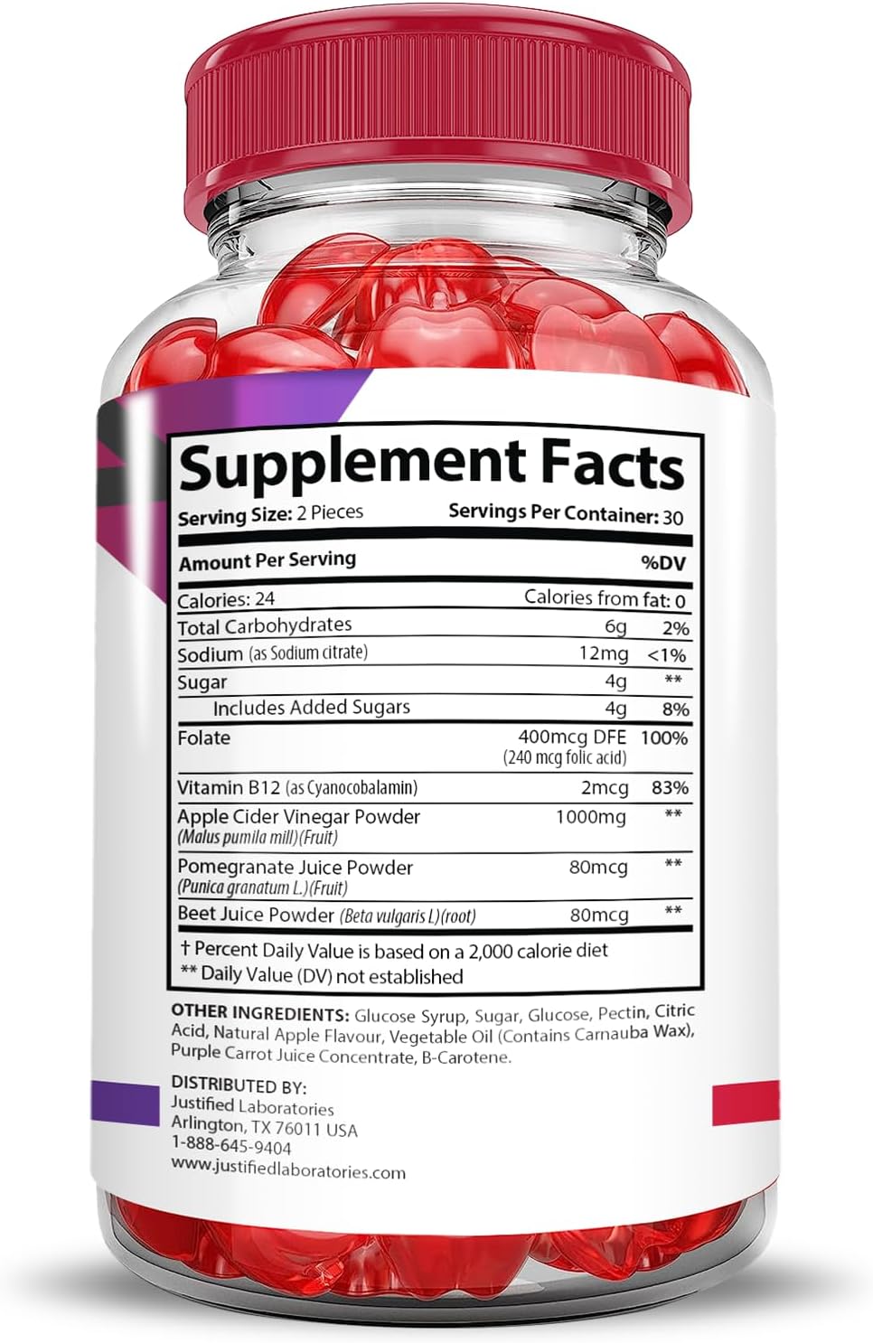 5 Pack of Justified Laboratories Activboost Keto ACV Gummies - Advanced Formula with 1000MG Active Boost, Apple Cider Vinegar, Pomegranate, Beet Juice Powder, B12 - Vegan, Non GMO - 300 Gummies