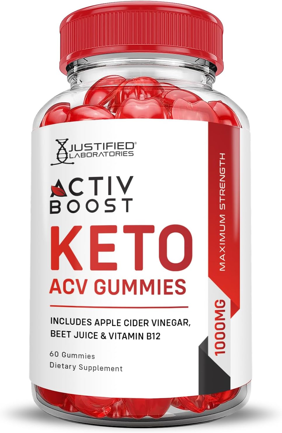 5 Pack of Justified Laboratories Activboost Keto ACV Gummies - Advanced Formula with 1000MG Active Boost, Apple Cider Vinegar, Pomegranate, Beet Juice Powder, B12 - Vegan, Non GMO - 300 Gummies