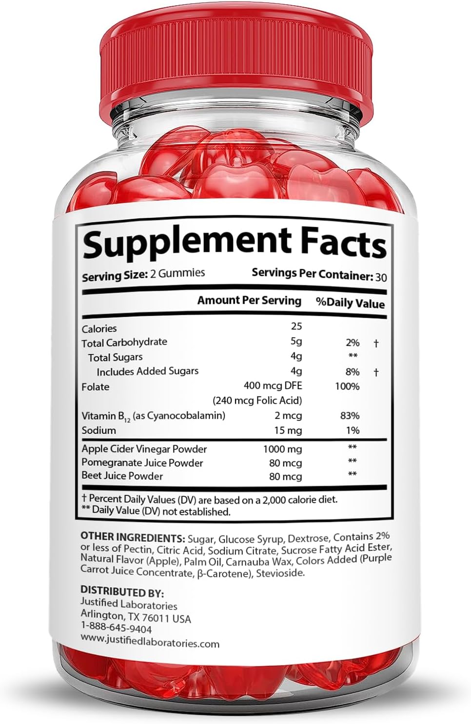 5 Pack of Justified Laboratories Activboost Keto ACV Gummies - Advanced Formula with 1000MG Active Boost, Apple Cider Vinegar, Pomegranate, Beet Juice Powder, B12 - Vegan, Non GMO - 300 Gummies