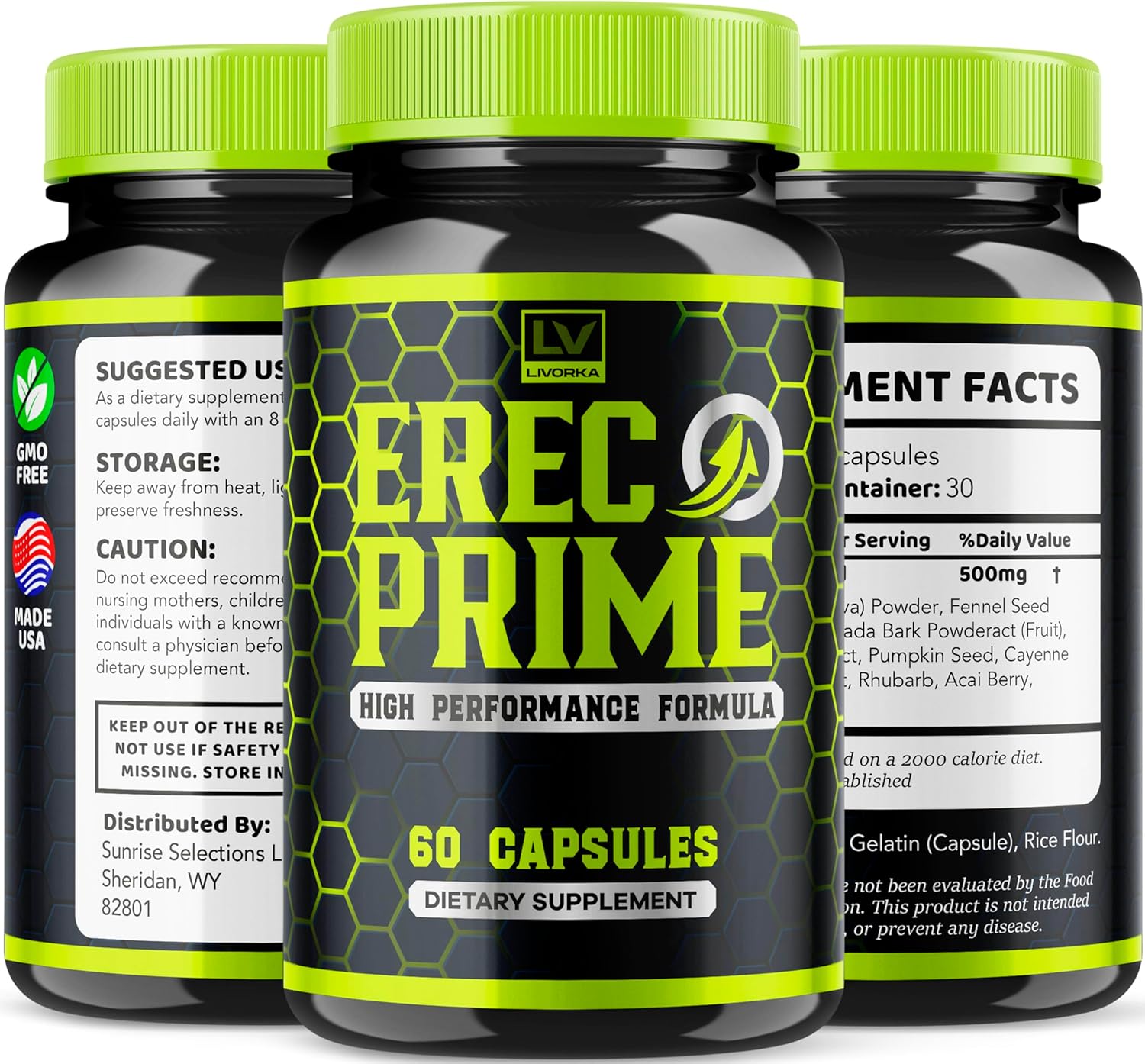 5 Pack of LIVORKA ErecPrime Capsules - Advanced Support Formula with 300 Pills