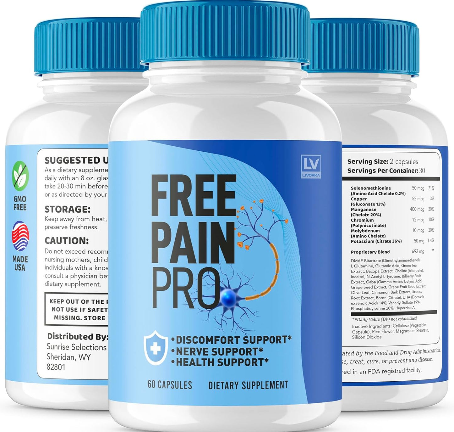 5 Pack of LIVORKA Free Pain Pro Capsules - Advanced Formula for Overall Wellness - 300 All Natural Pills