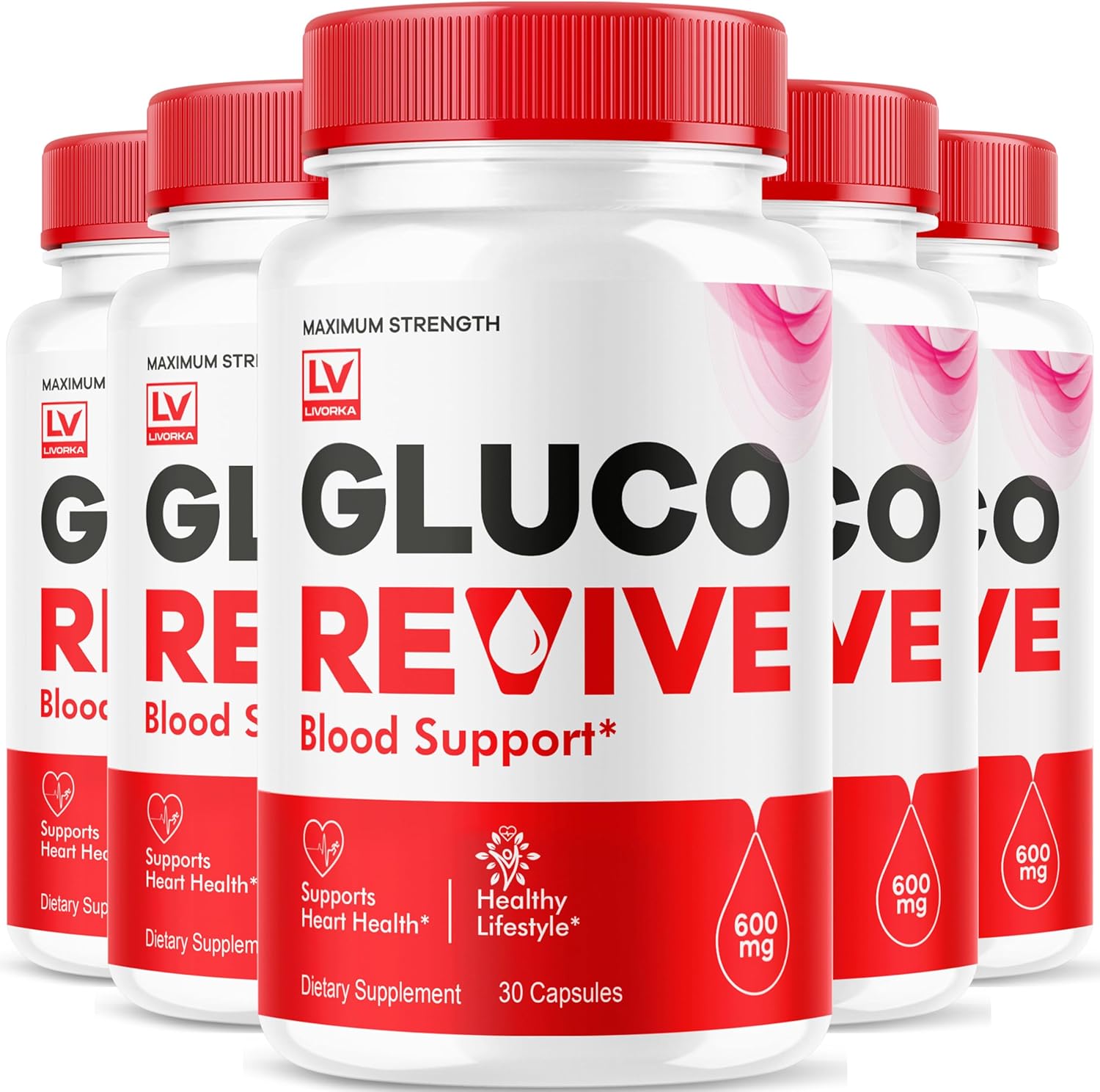 5-Pack of LIVORKA GlucoRevive Capsules - All Natural Premium Formula for Glucose Support with 150 Pills for 5 Months