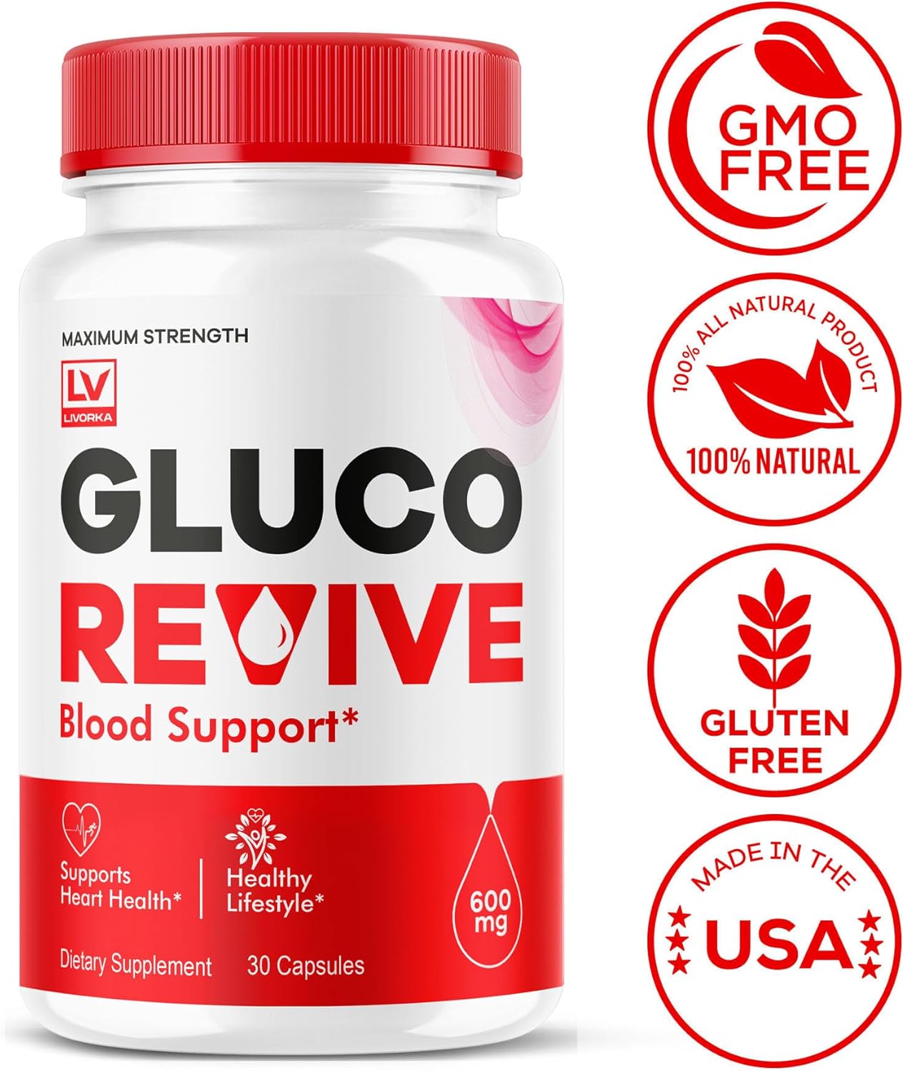 5-Pack of LIVORKA GlucoRevive Capsules - All Natural Premium Formula for Glucose Support with 150 Pills for 5 Months