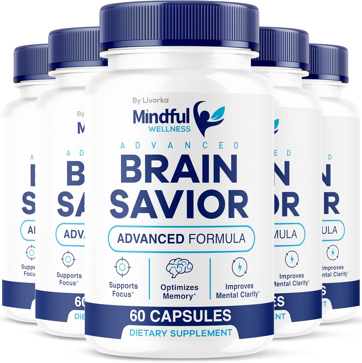 5 Pack of LIVORKA Mindful Wellness Brain Support Capsules - Premium All Natural Formula, 300 Capsules for 5 Months Supply