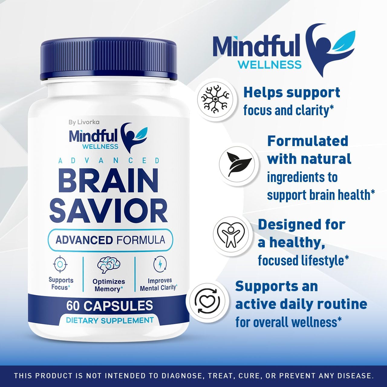 5 Pack of LIVORKA Mindful Wellness Brain Support Capsules - Premium All Natural Formula, 300 Capsules for 5 Months Supply