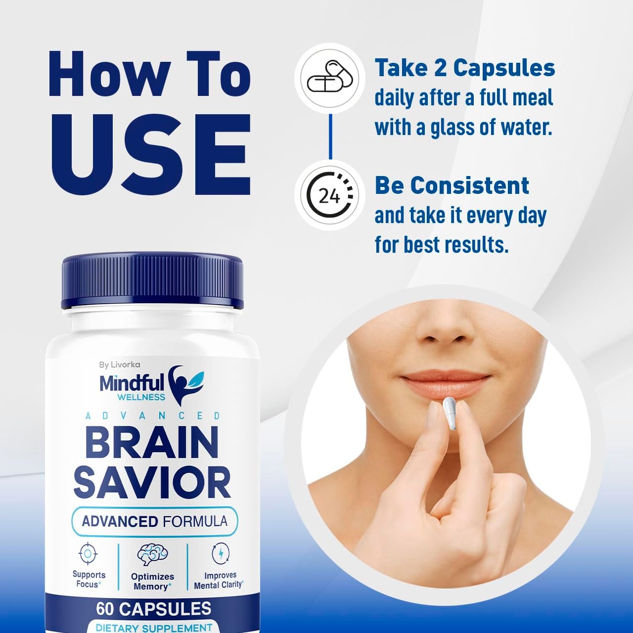 5 Pack of LIVORKA Mindful Wellness Brain Support Capsules - Premium All Natural Formula, 300 Capsules for 5 Months Supply