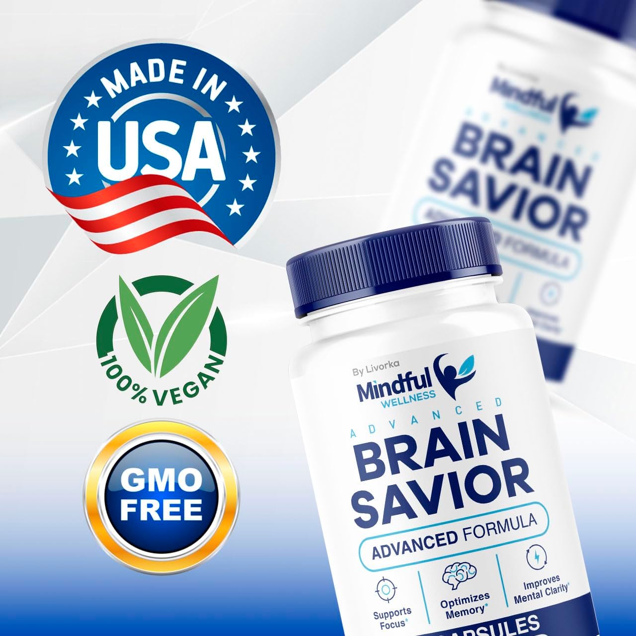 5 Pack of LIVORKA Mindful Wellness Brain Support Capsules - Premium All Natural Formula, 300 Capsules for 5 Months Supply