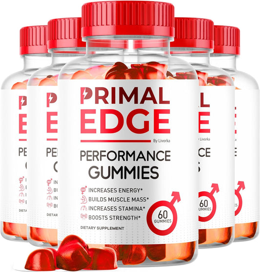 5 Pack of LIVORKA Primal Edge Men's Gummies - Advanced Formula Support Supplement with 300 Gummies for 5 Months