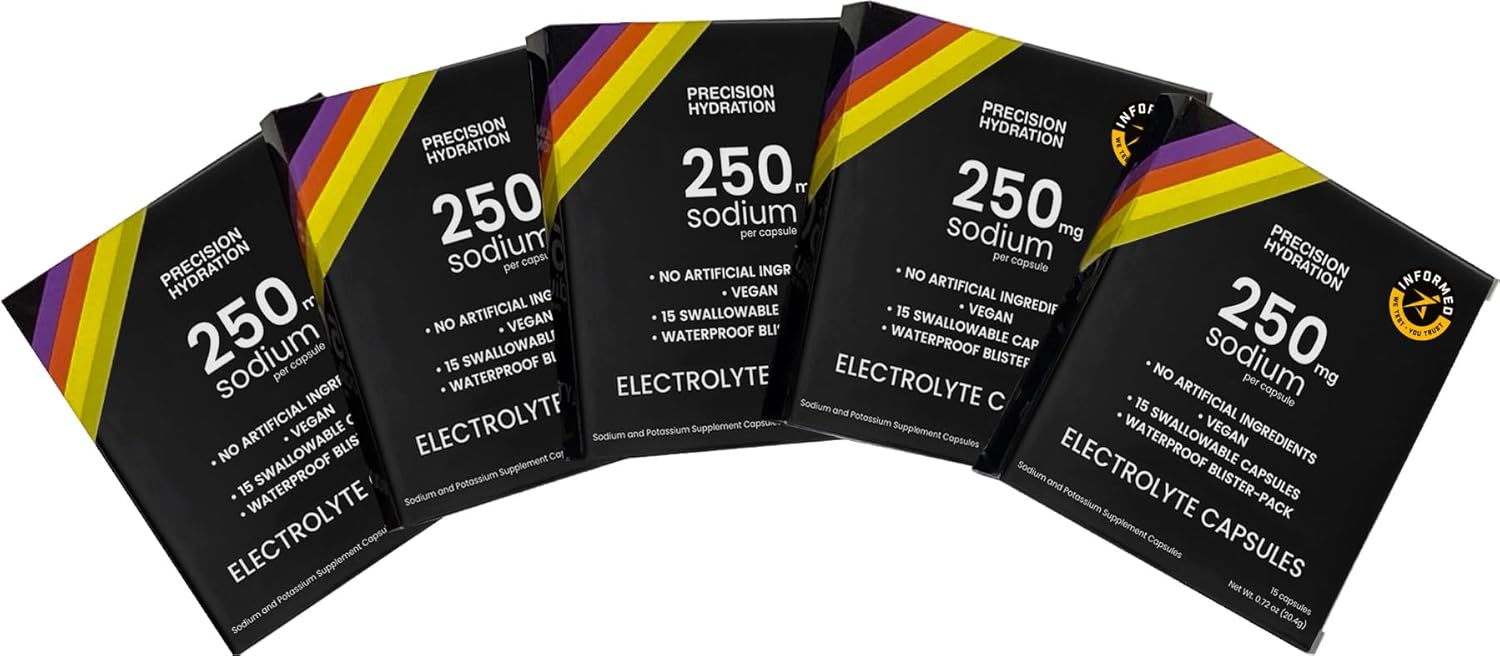 5-Pack of Precision Hydration Electrolyte Capsules - Waterproof Blister Packed Salt Capsules for Cramp Relief - Natural Ingredients, Gluten-Free, Vegan Formula