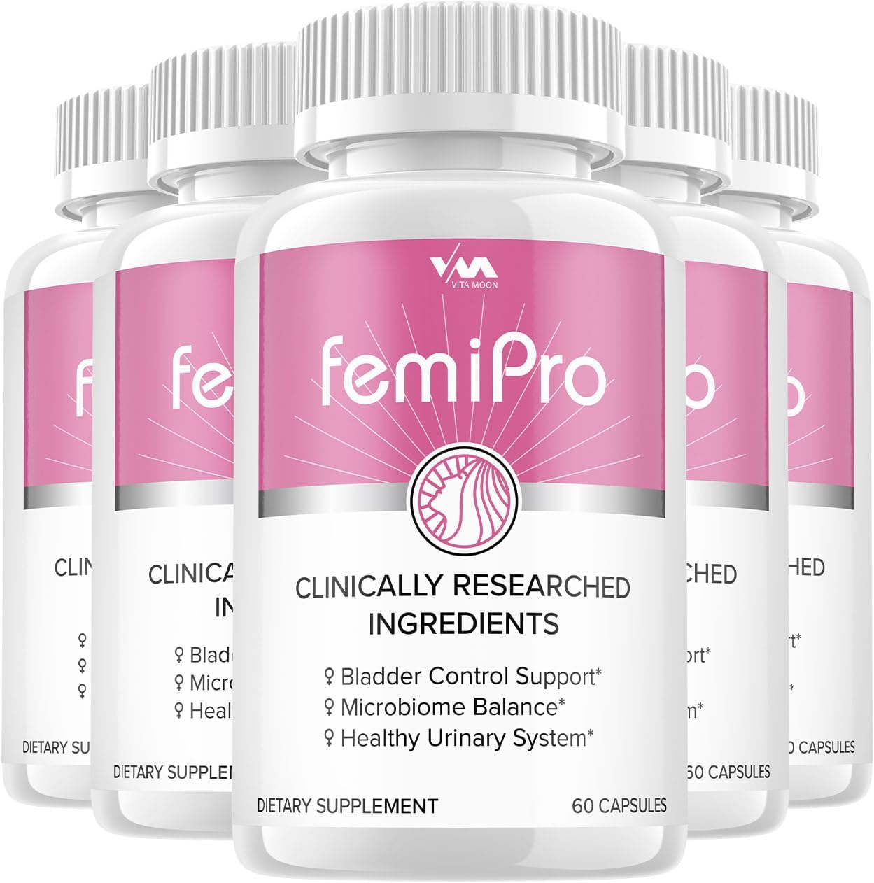 5 Pack Vitamoon FemiPro Probiotics - Advanced Formula for Bladder Control & Urinary Health (300 Capsules)