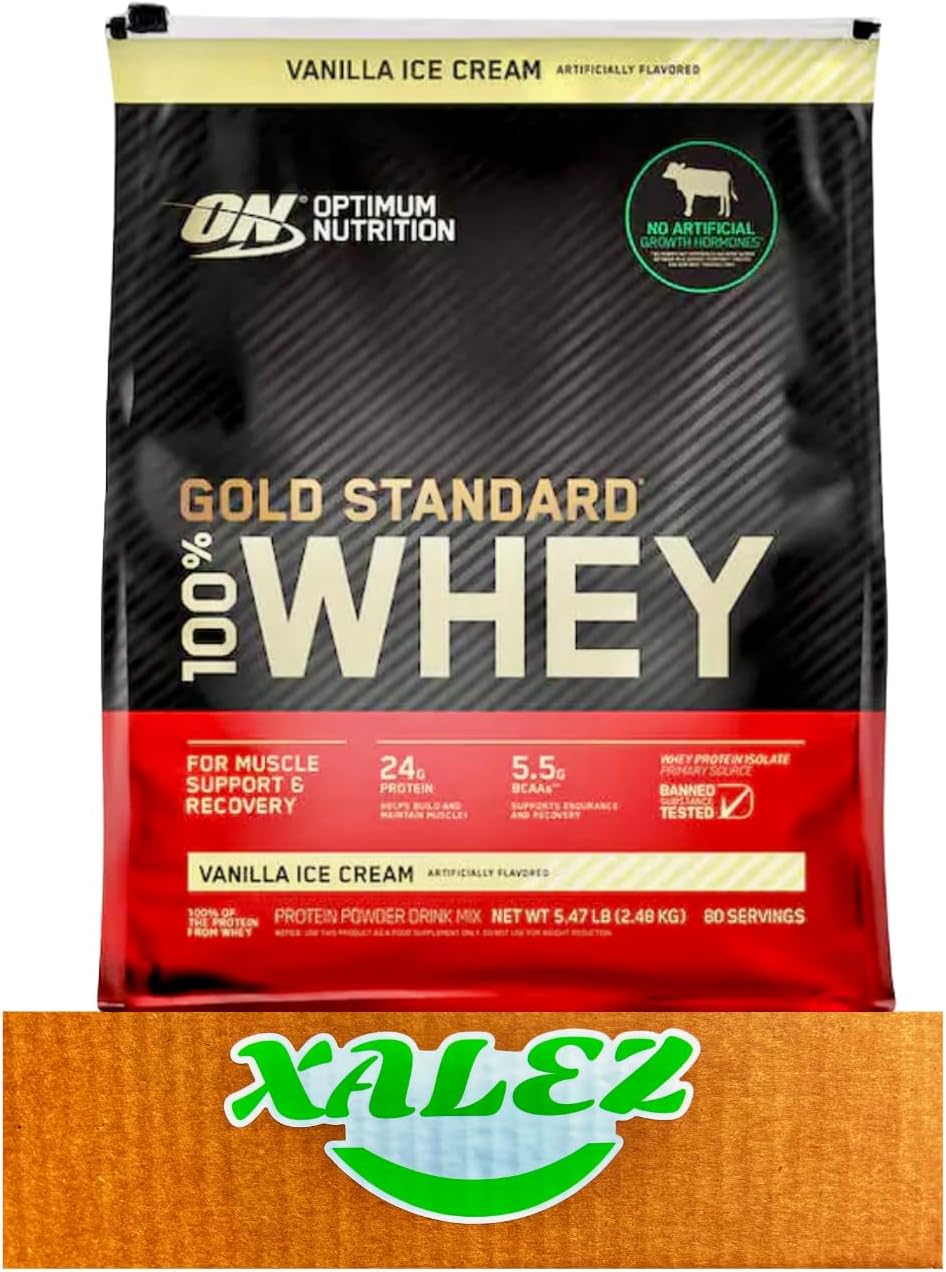 5 Pack XALEZ Vanilla Ice Cream Whey Protein Powder 5.47 lbs Gift Box - Optimum Nutrition Gold Standard 100%