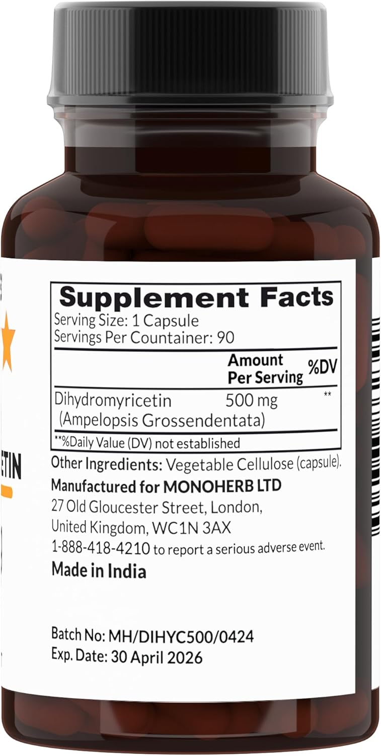 500 mg Dihydromyricetin Supplement - 90 Vegetarian Capsules (90 Servings)