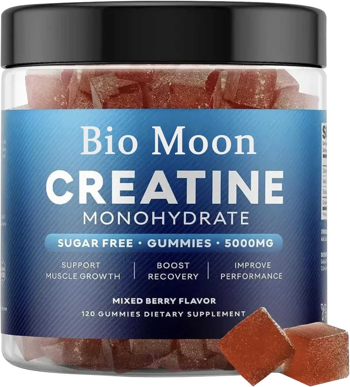 5000mg Bio Moon Mixed Berries Flavour Creatine Monohydrate Gummies - Pre-Workout Supplement for Muscle Strength & Energy Boost - 120 Count for Men & Women