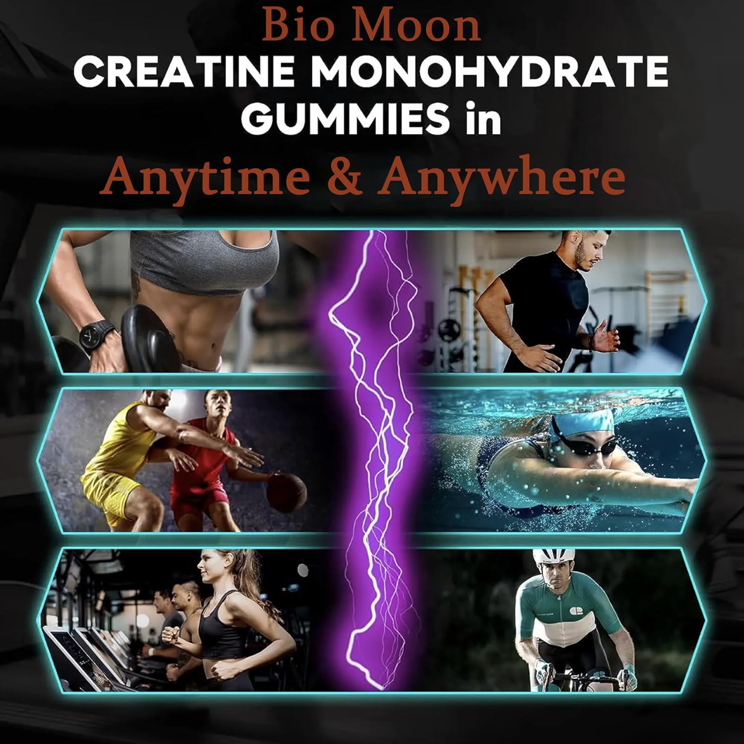 5000mg Bio Moon Mixed Berries Flavour Creatine Monohydrate Gummies - Pre-Workout Supplement for Muscle Strength & Energy Boost - 120 Count for Men & Women