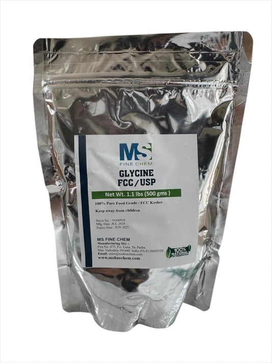 500g MS Finechem Glycine Powder - FCC/USP Certified, 3000mg Glycine Supplements, Amino Acid Supplement, Pure & Gluten-Free