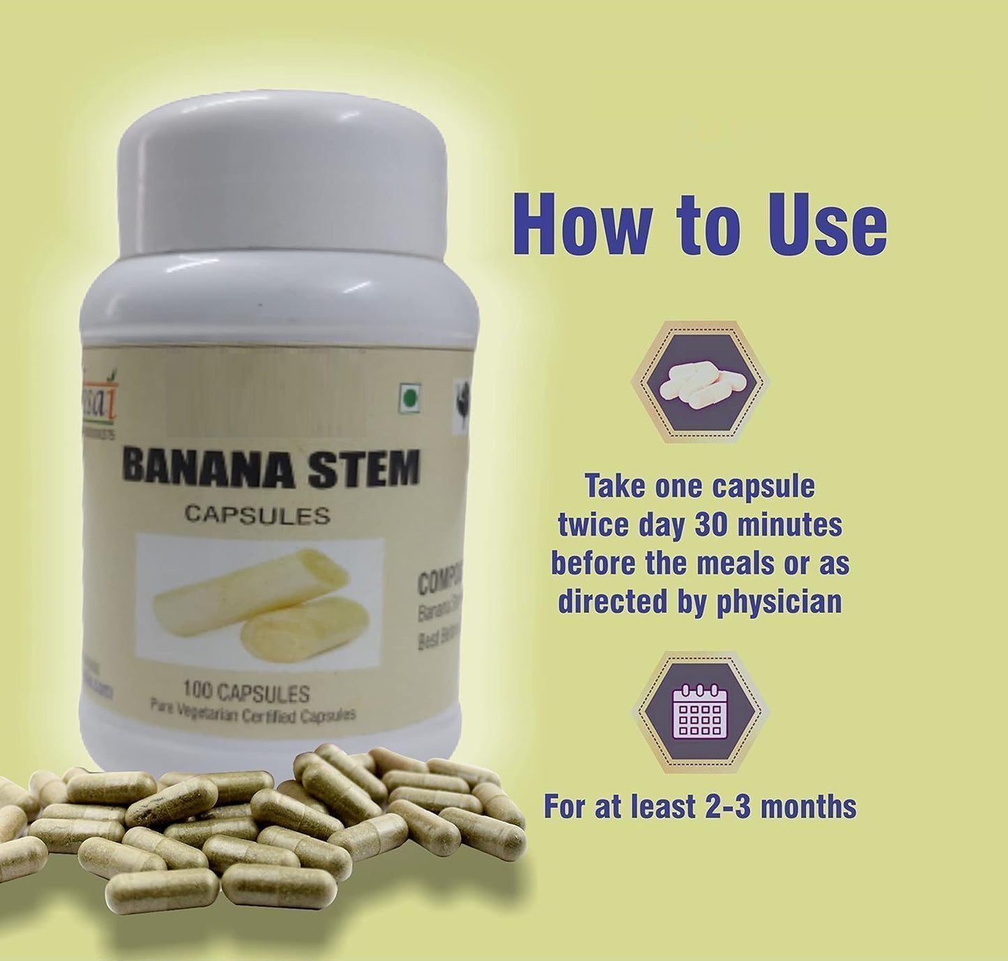 500Mg Banana Stem Capsules - 100 Count Bottle