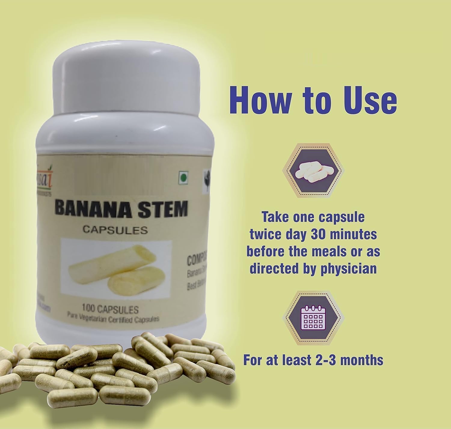 500Mg Banana Stem Capsules - 100 Count Bottle