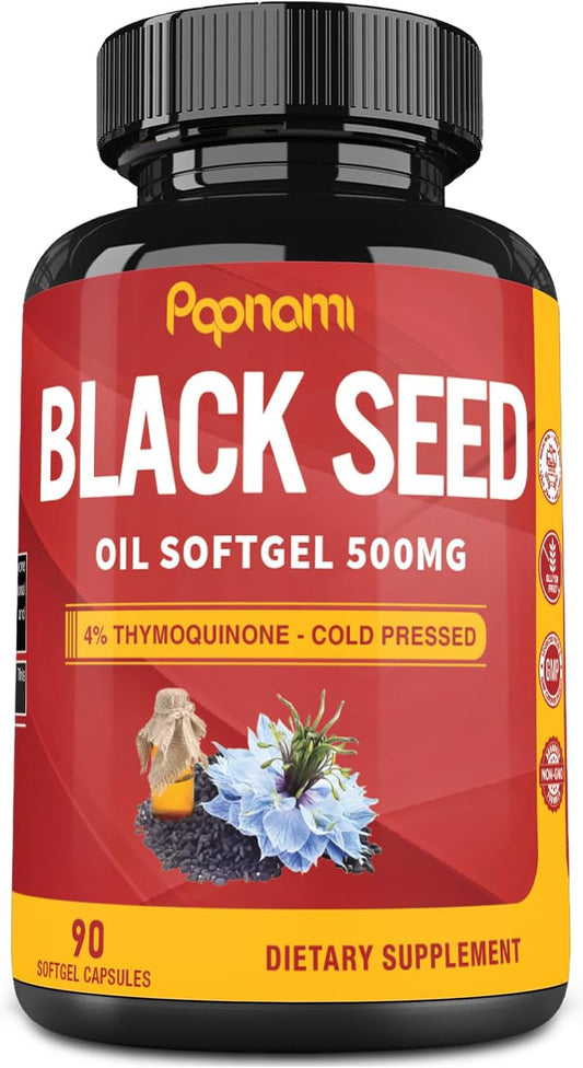 500mg Black Seed Oil Softgel Capsules - 90 Count - Immune, Heart, Digestive, Skin, Hair, Body Balance - Herbal Supplement for Wellness - 3 Month Supply