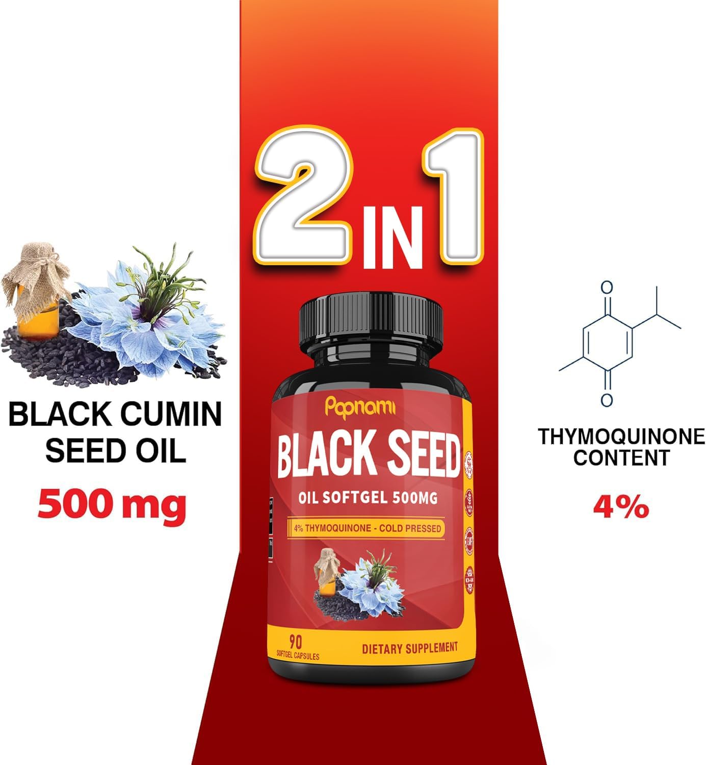 500mg Black Seed Oil Softgel Capsules - 90 Count - Immune, Heart, Digestive, Skin, Hair, Body Balance - Herbal Supplement for Wellness - 3 Month Supply