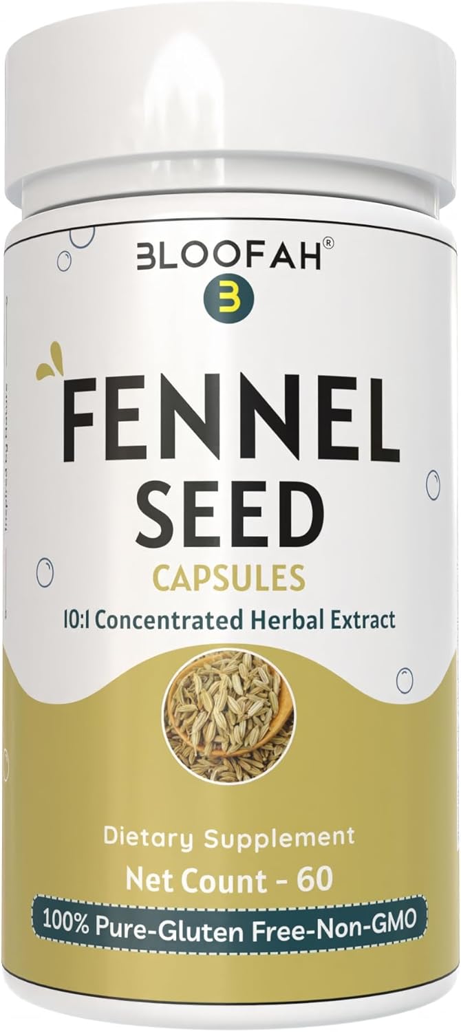 500mg Fennel Seed Capsules | 10:1 Concentrated Extract | Premium Herbal Supplement | Non-GMO, Gluten-Free | 60 Count Pack