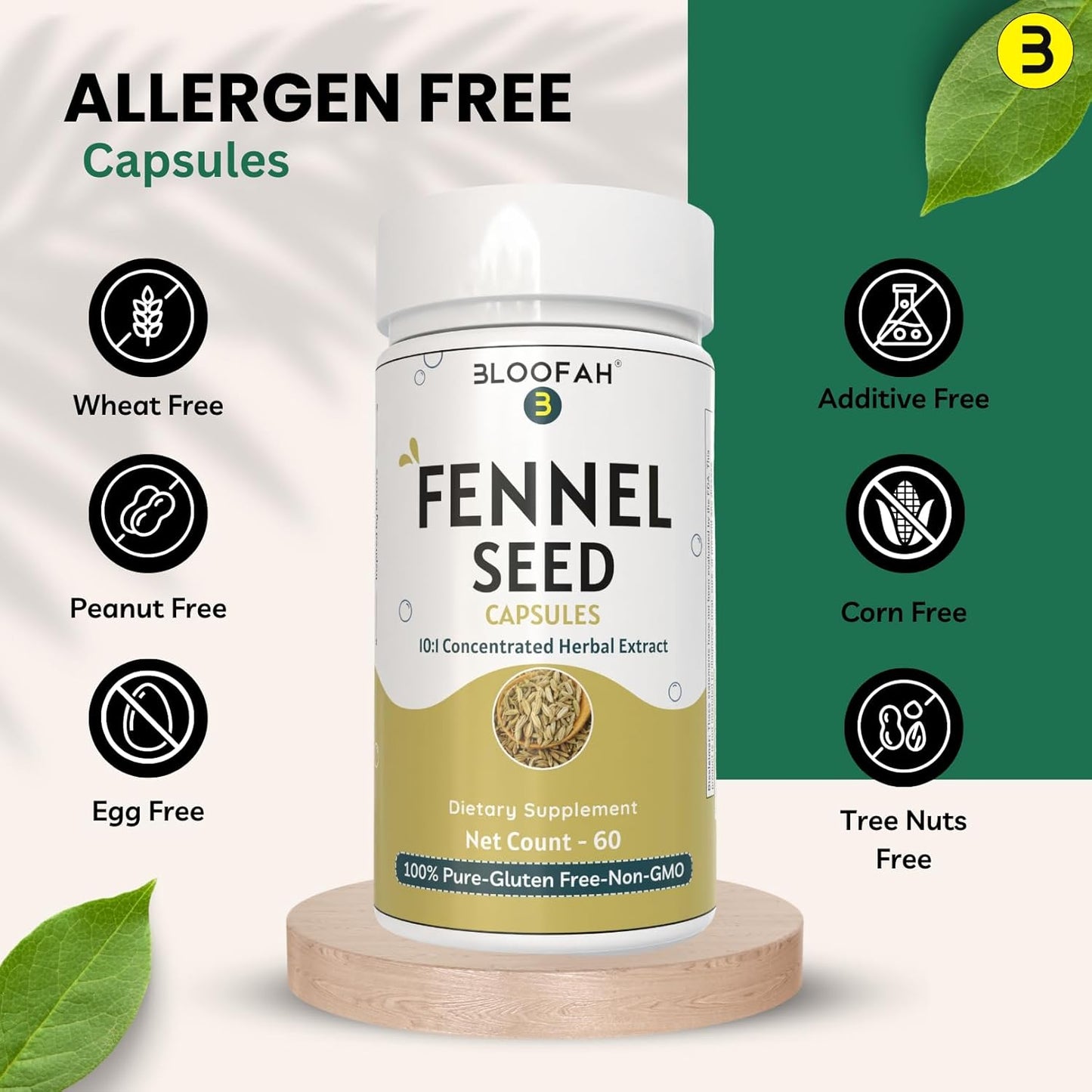 500mg Fennel Seed Capsules | 10:1 Concentrated Extract | Premium Herbal Supplement | Non-GMO, Gluten-Free | 60 Count Pack