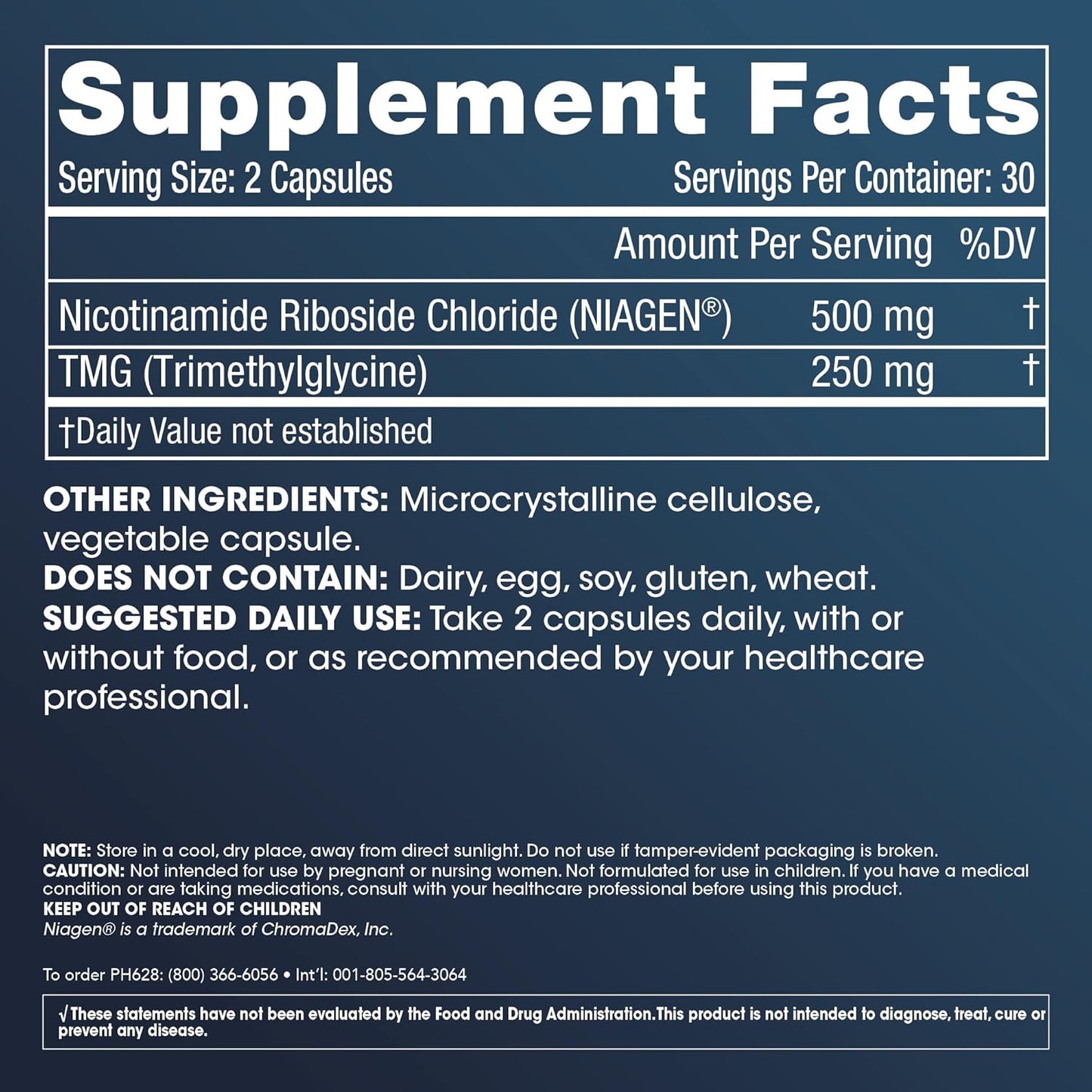 500mg Nicotinamide Riboside Pro Supplement with 250mg TMG. Boost NAD Levels. Patented NR Niagen Formula Backed by 300 Studies. 30 Servings (3 Pack).