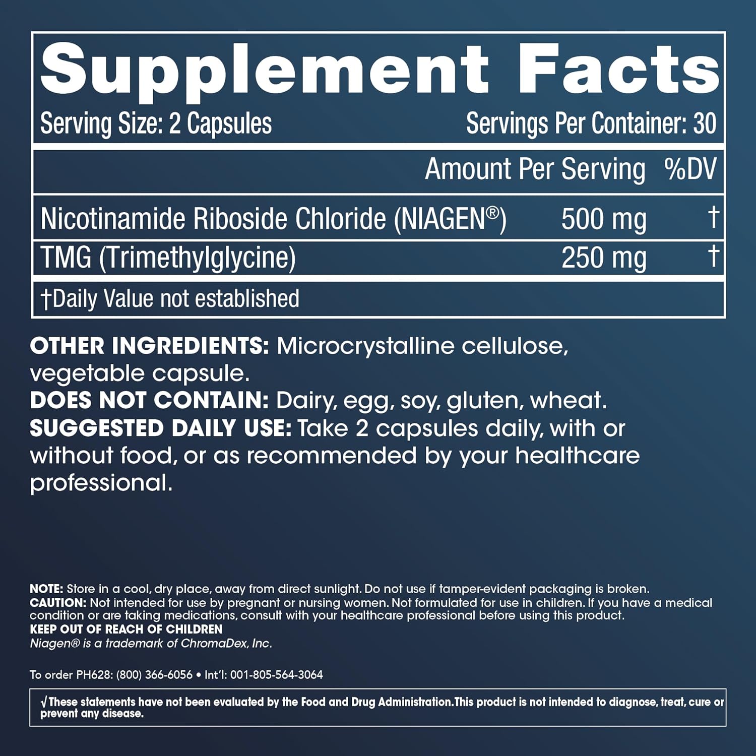 500mg Nicotinamide Riboside Pro Supplement with 250mg TMG. Boost NAD Levels. Patented NR Niagen Formula Backed by 300 Studies. 30 Servings (3 Pack).