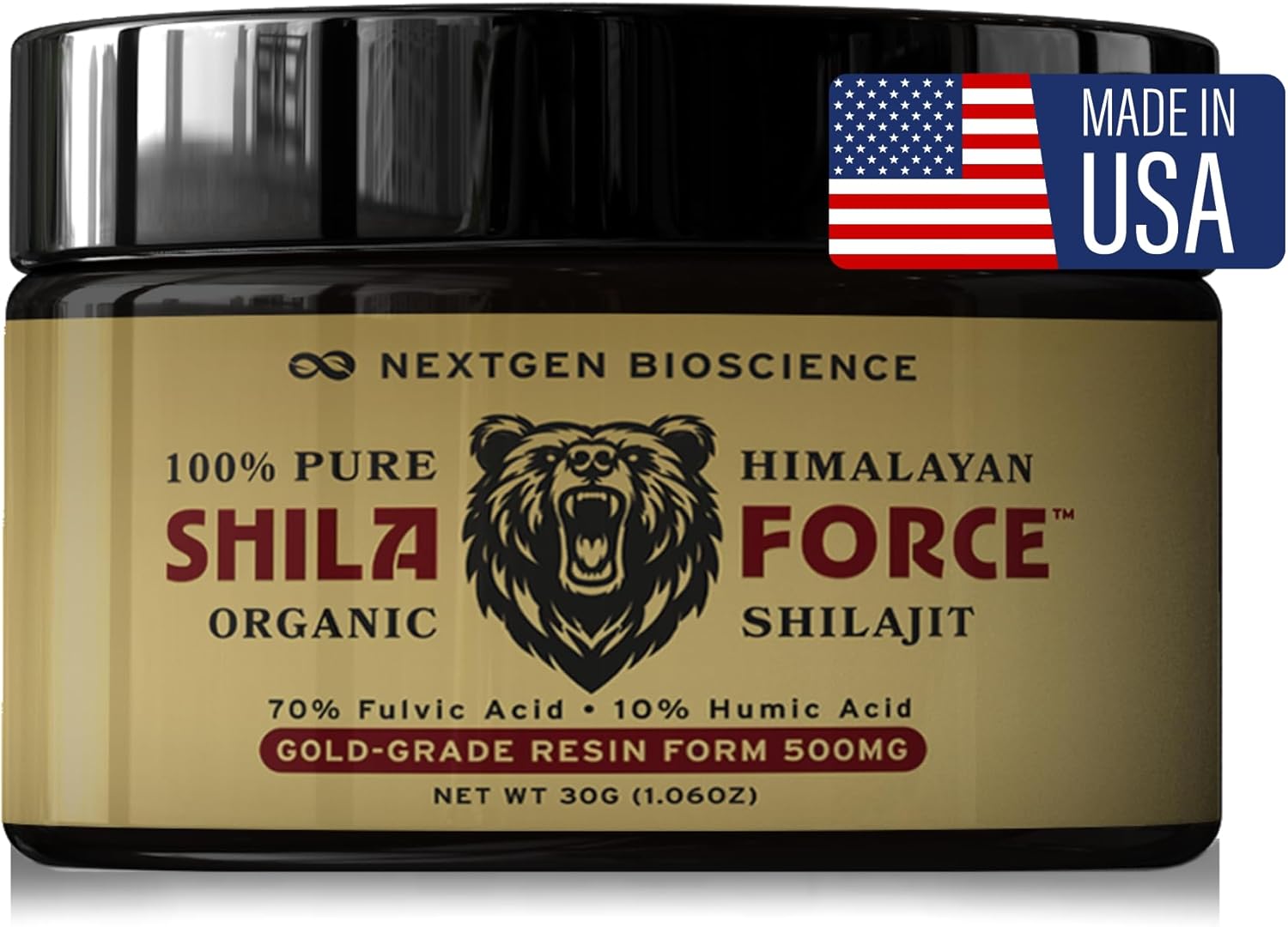 500mg Organic ShilaForce™ Shilajit Live Resin with 70% Fulvic Acid & 10% Humic Acid - 85+ Trace Minerals - 30g USA Made