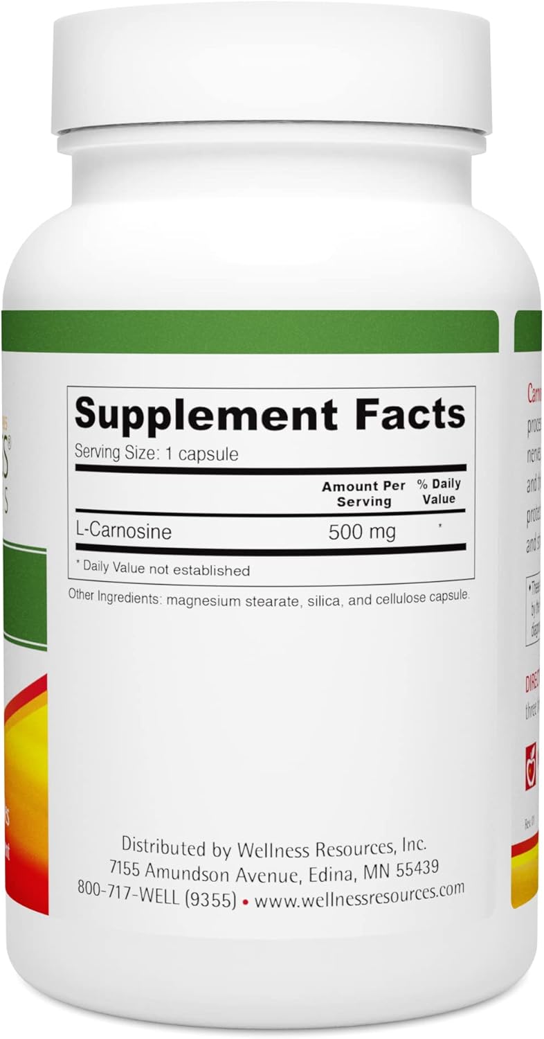 500mg Pure L-Carnosine Supplement - 90 Veg Capsules for Wellness