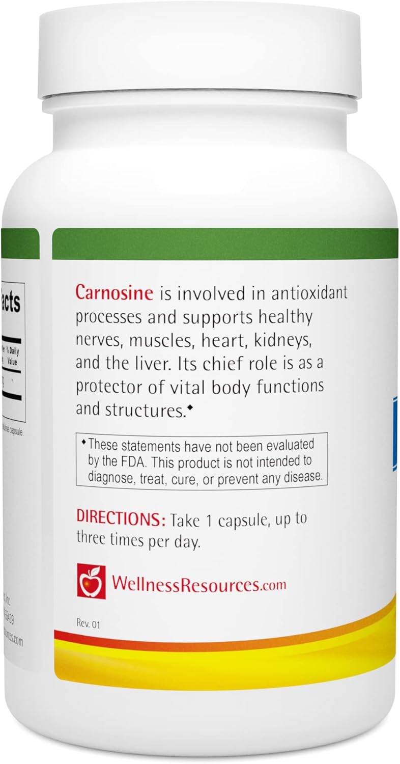 500mg Pure L-Carnosine Supplement - 90 Veg Capsules for Wellness