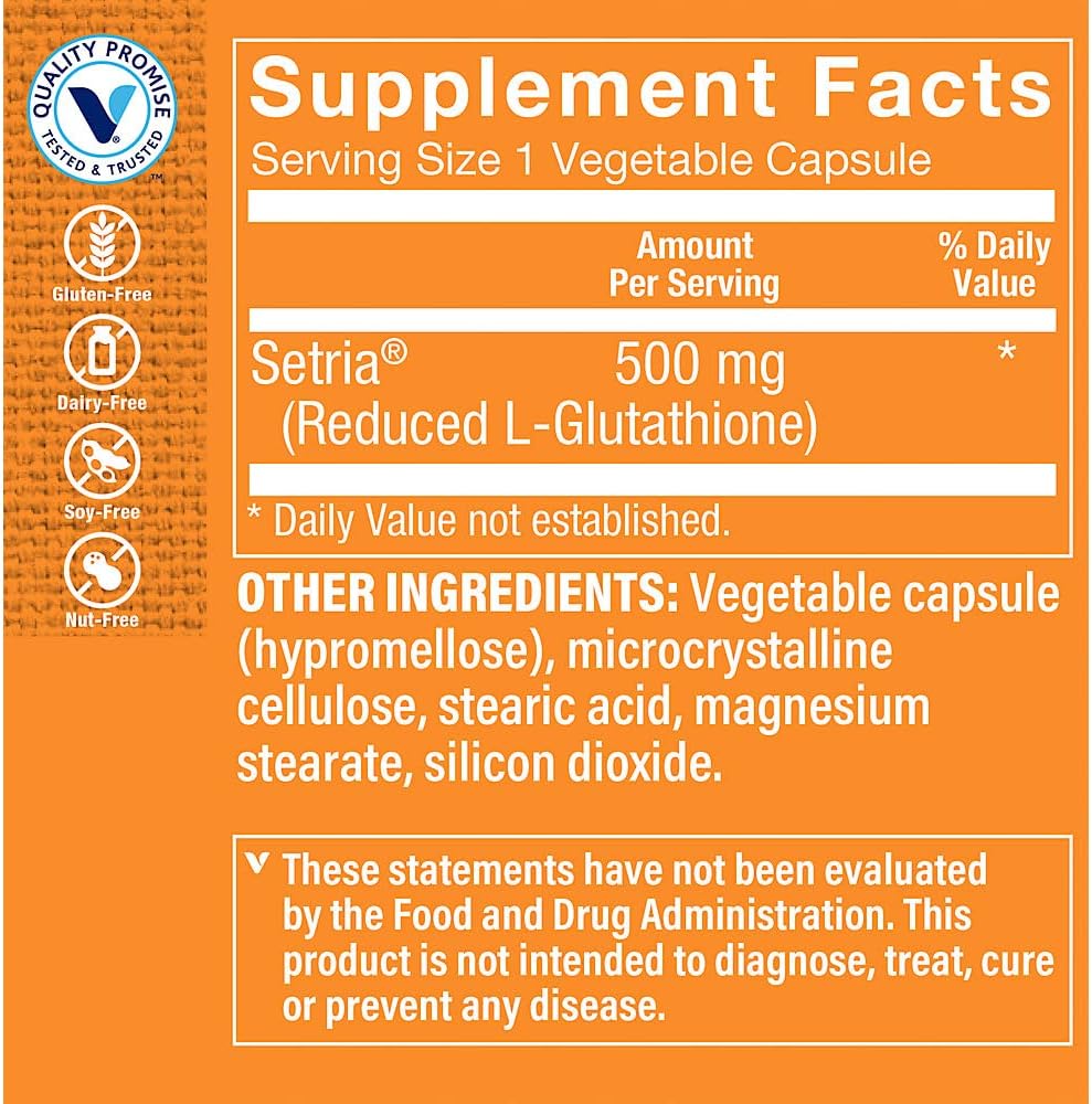 500MG Reduced Glutathione Capsules - Antioxidant Supplement for Immune & Cellular Health - 60 Count