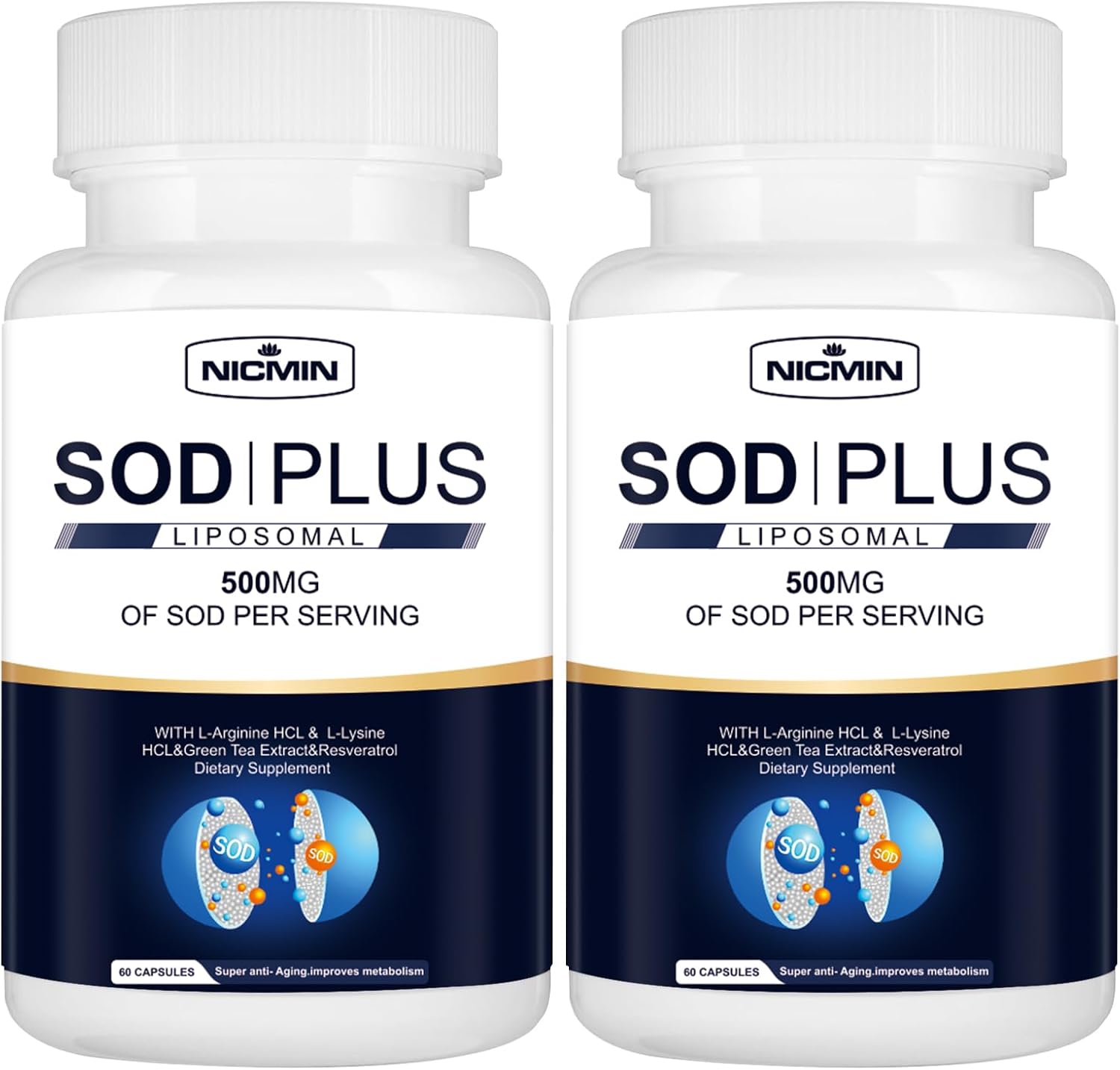 500MG Superoxide Dismutase Supplement with Liposomal Glutathione and Antioxidants - Immune Support and Antioxidant Formula with AKG, Green Tea Extract, L-Arginine, Lysine, Resveratrol, Vitamin E - 120 Capsules