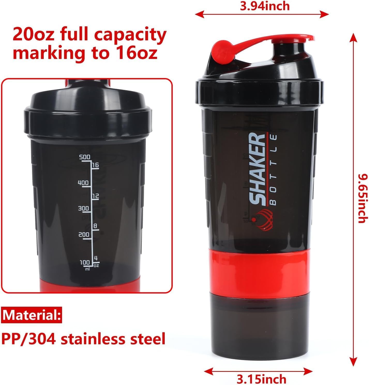 500ml Smart Cyclone Shaker Bottle for Pre and Post Workout - Gym Sipper Bottle for Men and Women - Black Color - Fitness Spider Shaker Bottle with Smart Technology - Pack of 1