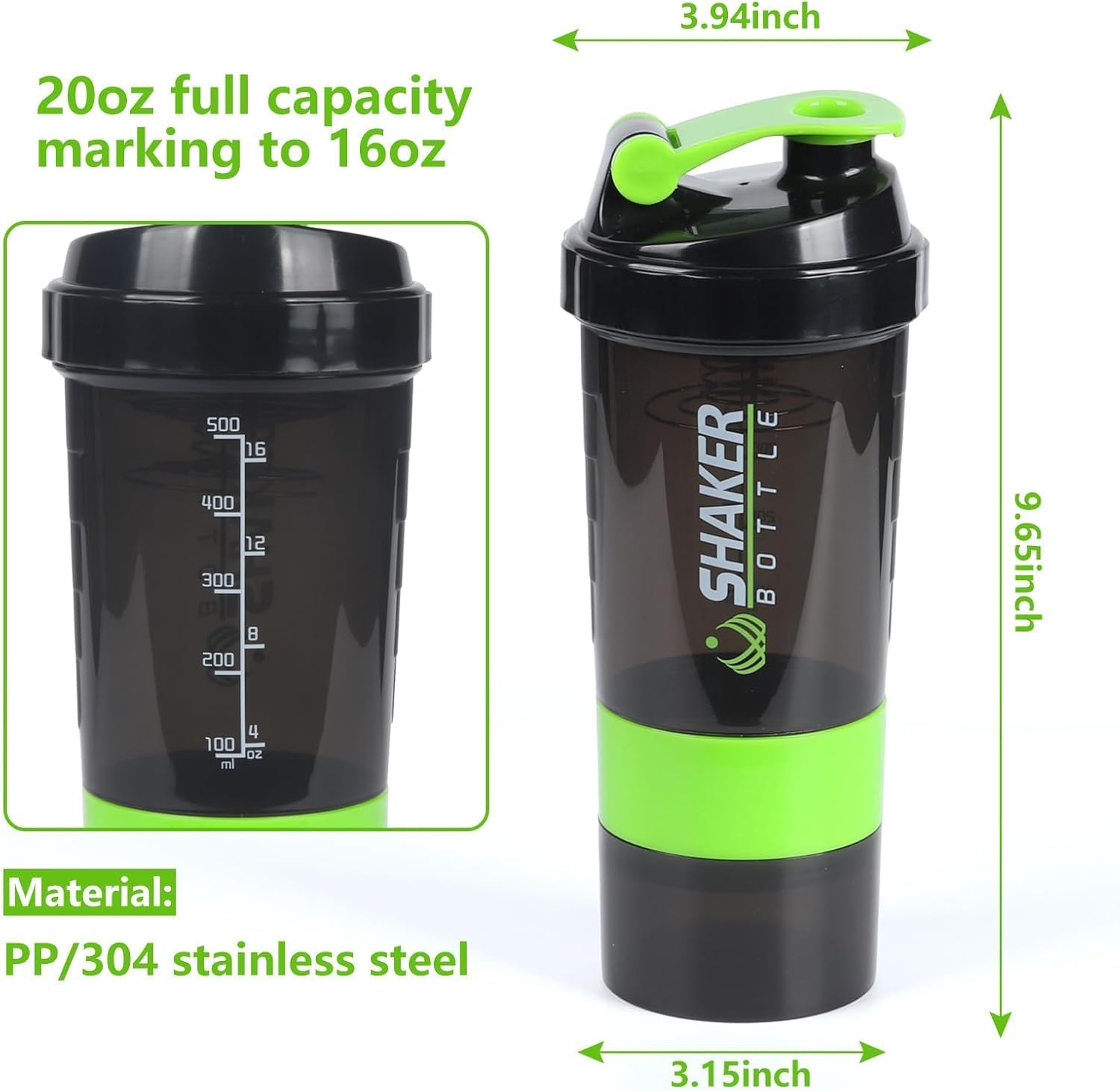 500ml Smart Cyclone Shaker Bottle for Pre and Post Workout - Gym Sipper Bottle for Men and Women - Black Color - Fitness Spider Shaker Bottle with Smart Technology - Pack of 1