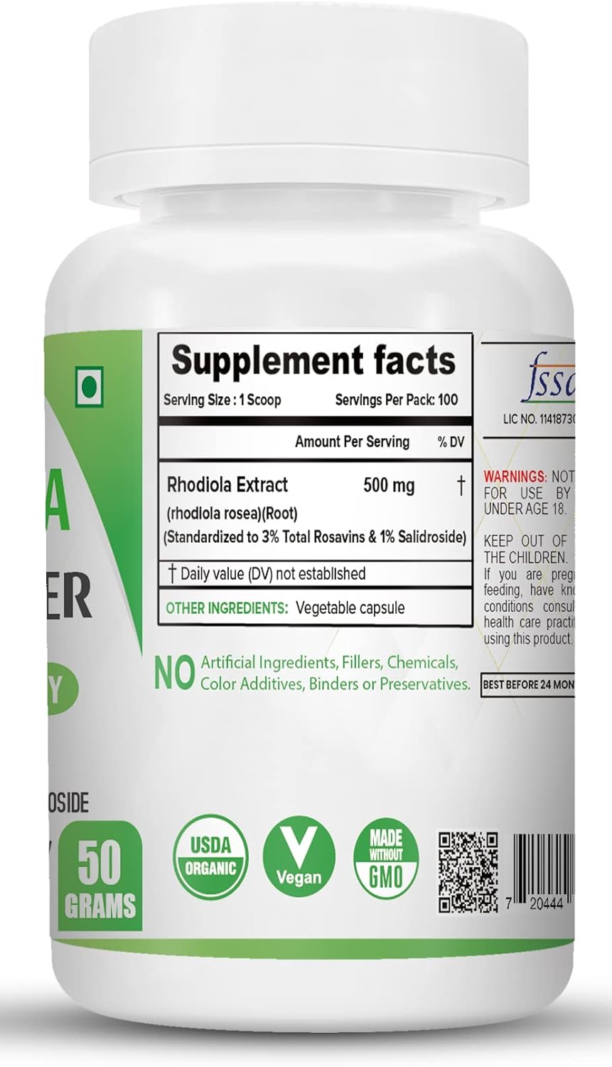 50g NutriJa Rhodiola Rosea Root Extract Powder - Pure & Potent Adaptogen Supplement